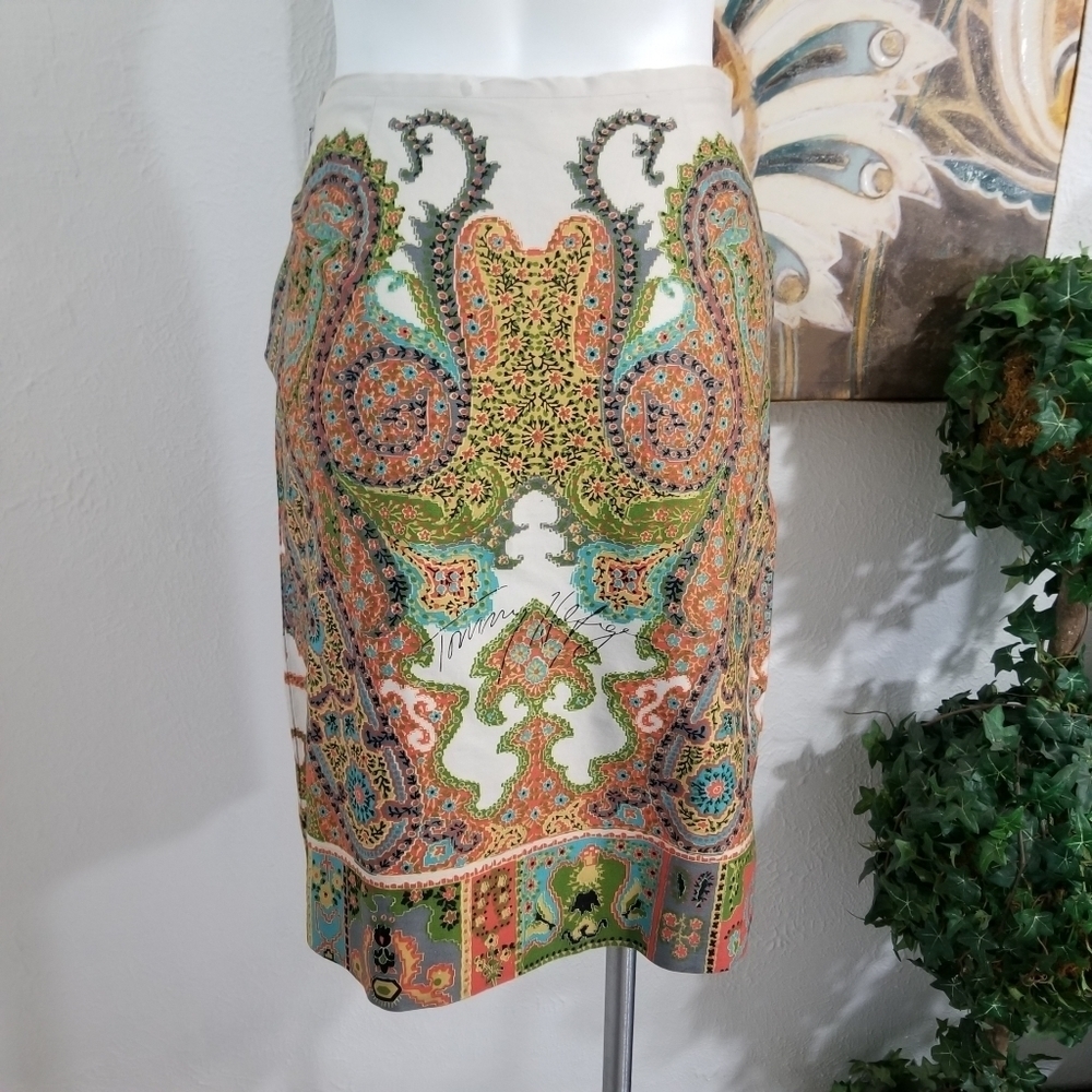 Tommy Hilfiger Paisley Art Deco Pencil A-Line Skirt Multi-Color Size 4 - Picture 9 of 13